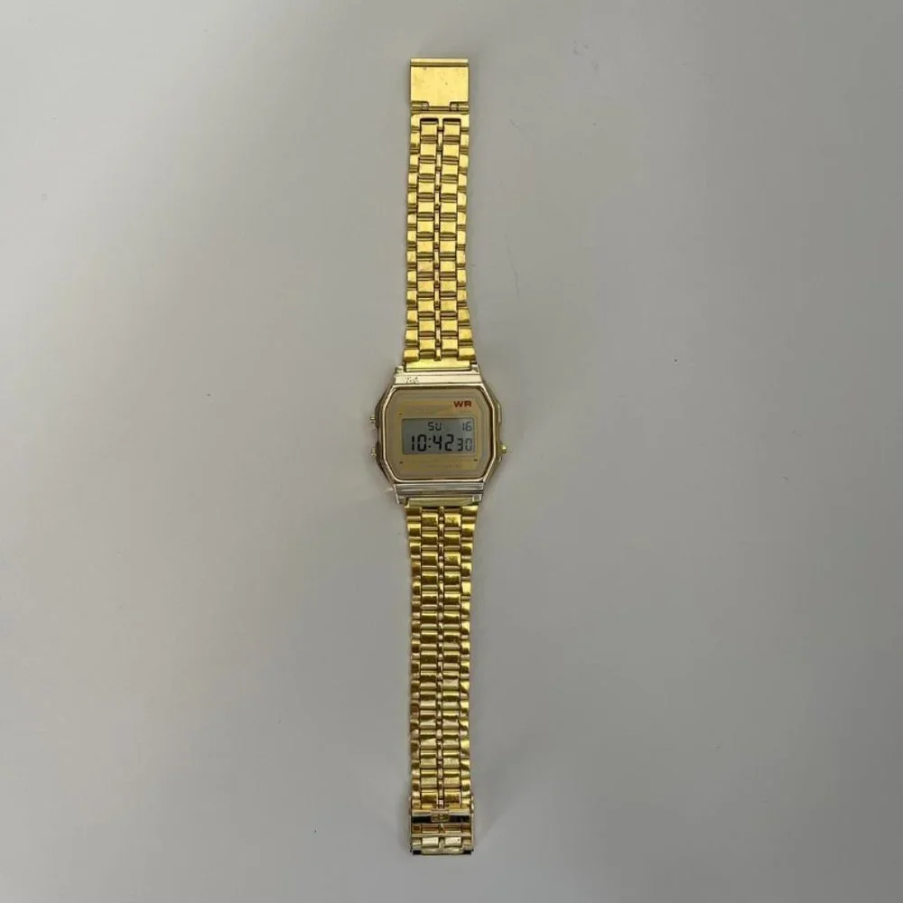 Y2K 2000s vintage retro gold stainless steel digital watch
